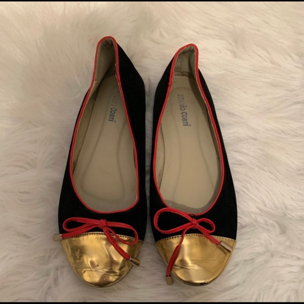 🌈5/$25🌈Adorable black,gold,pink flats size 7-8 - Picture 1 of 6